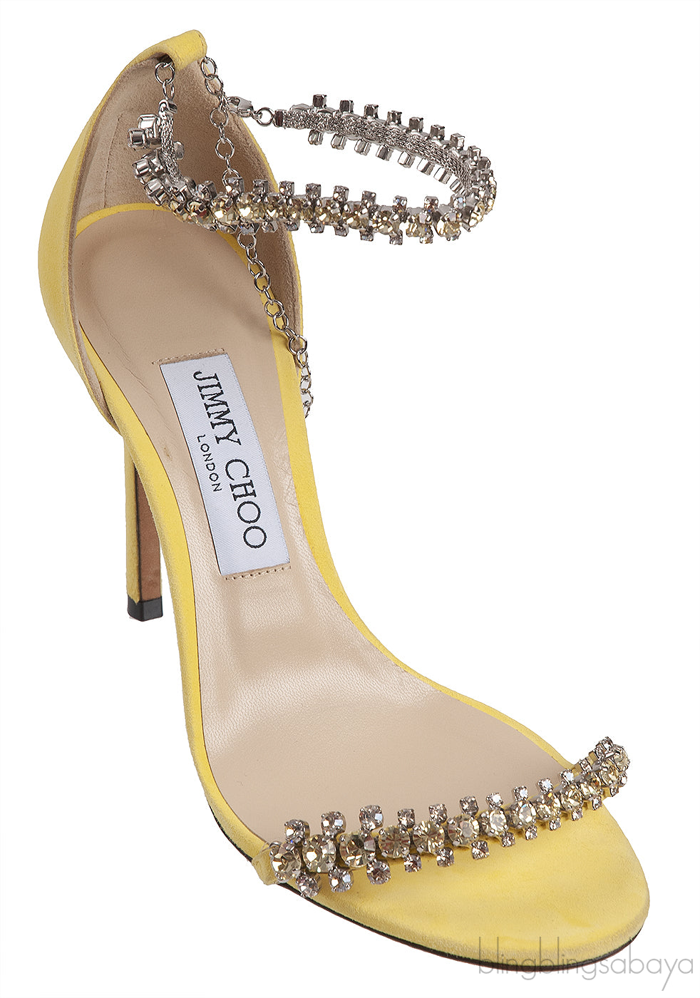 Jimmy Choo Shiloh Yellow Suede Crystal Heels