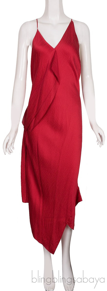 Jimboy Asymmetric Hammered Silk-satin Midi Dress