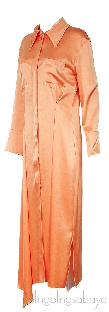 Mamo Asymmetric Satin Midi Shirt Dress