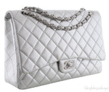 Metallic Silver Quilted Maxi Flap Bag