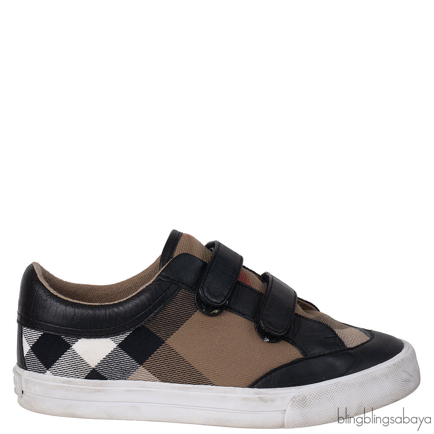 Burberry Kids Nova Check Print Strap Leather Sneakers