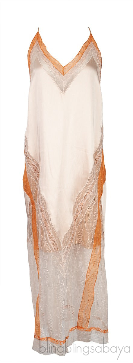 Orange Almond Lace-trimmed Satin Dress