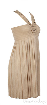 Beach Couture Halter Neck Gold Knit Pleated Dress