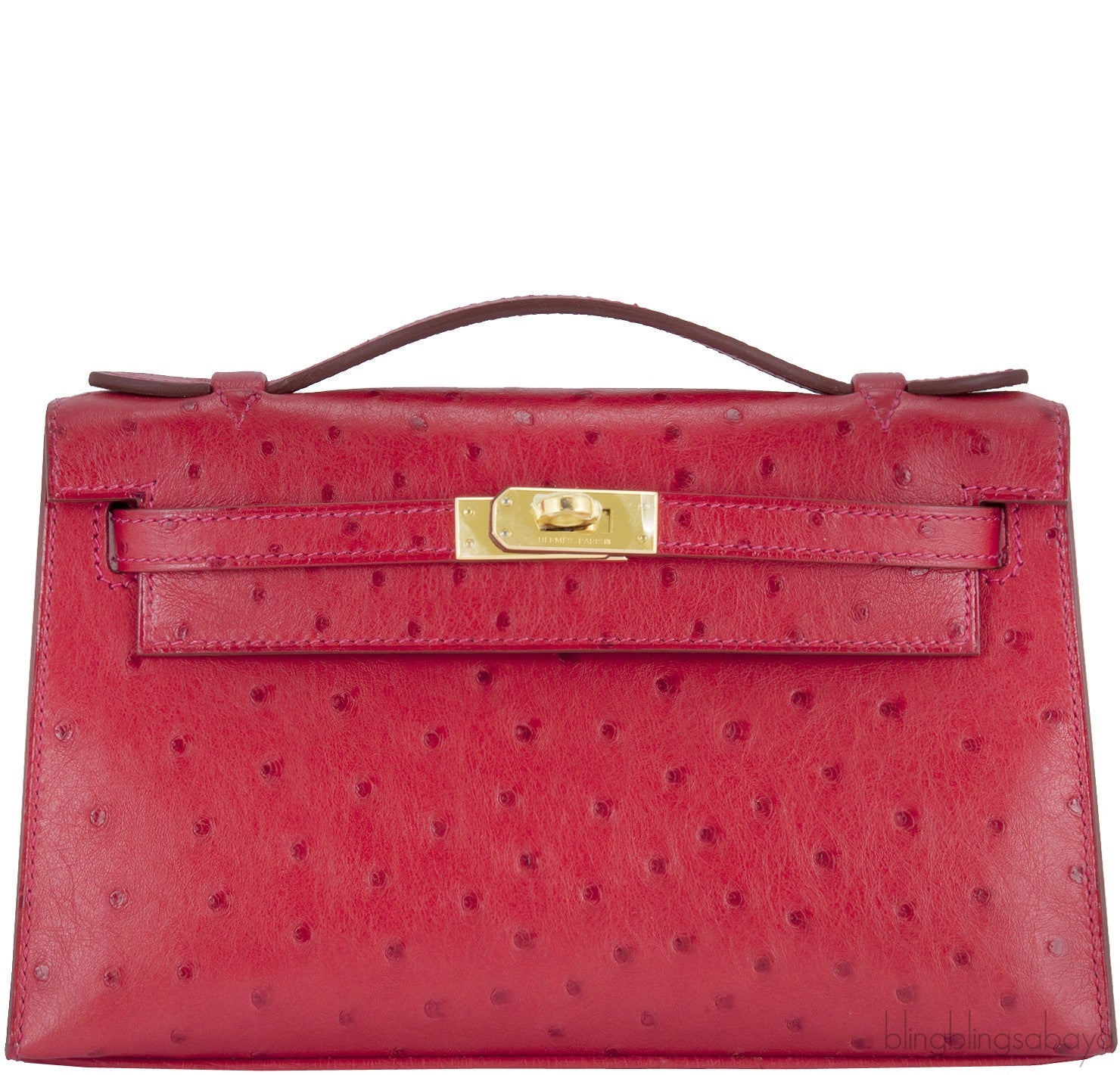 Kelly Pochette Rouge Vif Ostrich