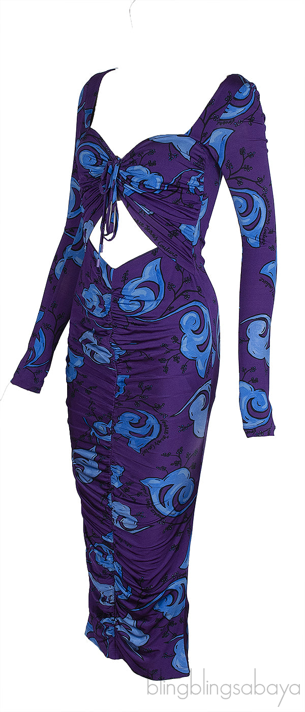 Versace Jeans Couture Purple Print Cut-Out Dress