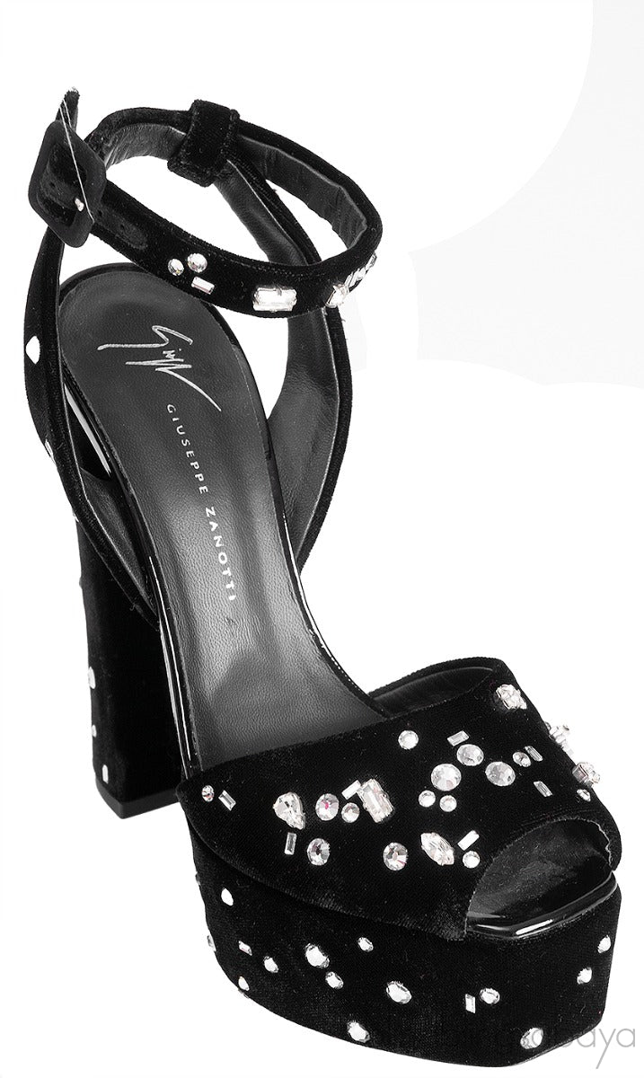 Lavinia Swarovski Crystal Velvet Platform Sandals
