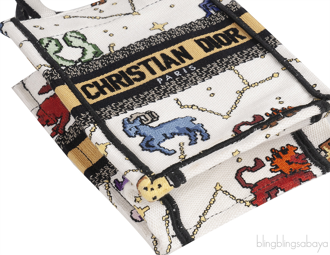 Canvas Embroidered Pixel Zodiac Mini Book Tote Bag