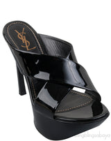 Black Patent Criss-cross Slide Sandals
