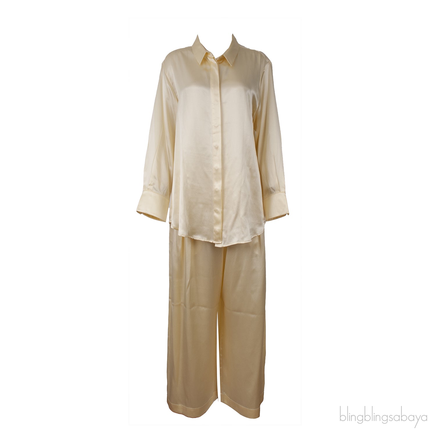 Light Yellow Silk-satin Wide-leg Pants & Silk Satin Shirt