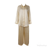 Light Yellow Silk-satin Wide-leg Pants & Silk Satin Shirt