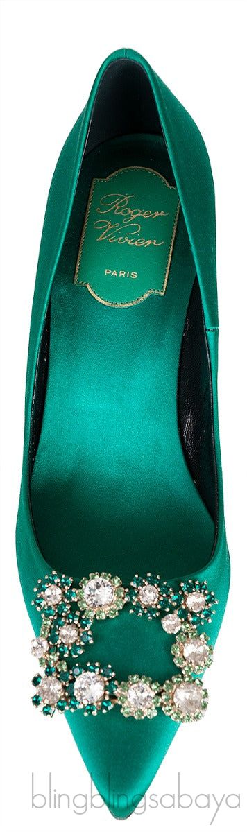 Roger Vivier Emerald Green Floral Crystal Heels