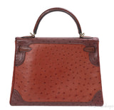 Hermes Kelly 32 Ghillies Rouge H Sunset and Brique Ostrich Bag
