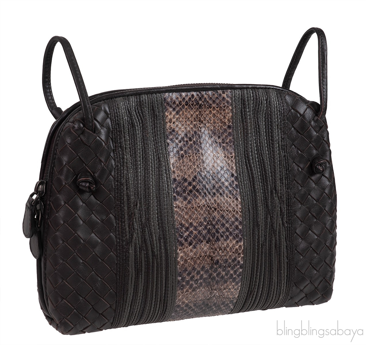 Brown Intrecciato Snakeskin Nodini Crossbody Bag