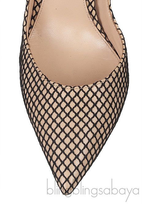 Nude/Black Net Slingback Pointed Toe Heels