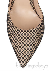 Nude/Black Net Slingback Pointed Toe Heels
