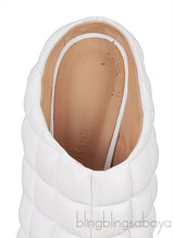Bottega Veneta White Quilted Gold Square Toe Mule