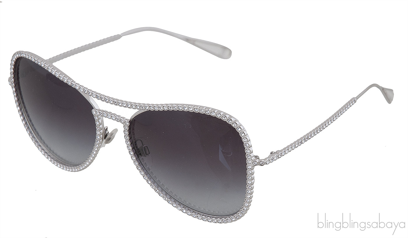 71108 Silver Crystal Aviator Sunglasses