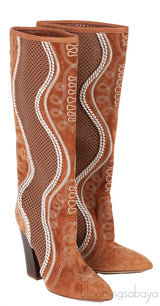 Brown Perforated Texan Knee High Boots