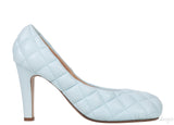 Bottega Veneta Light Blue Padded Block Square Toe Quilted Heels 37.5