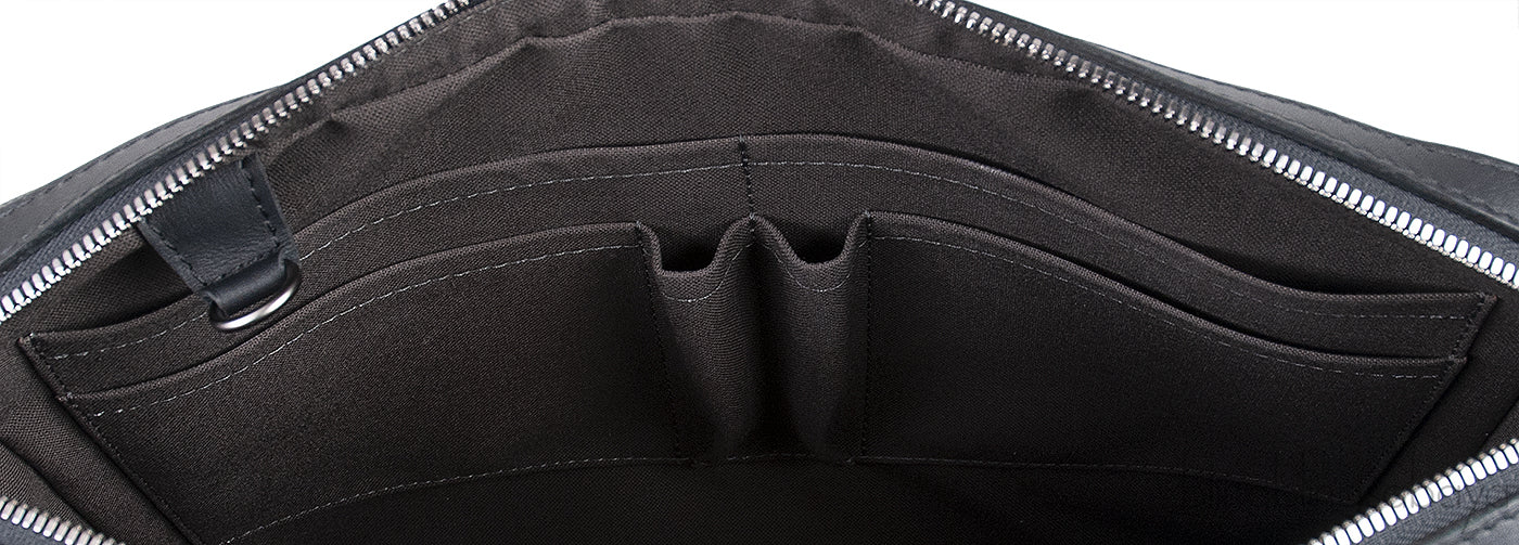 Black Infiniti Leather Calypso Messenger Bag MM