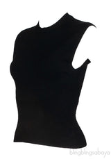 Black Sleeveless Ribbed Trim Top