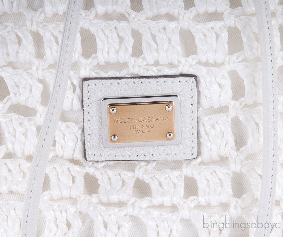 White Crochete Raffia Bag
