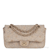 Crystal Bead Jewel Gold Medium Flap Bag