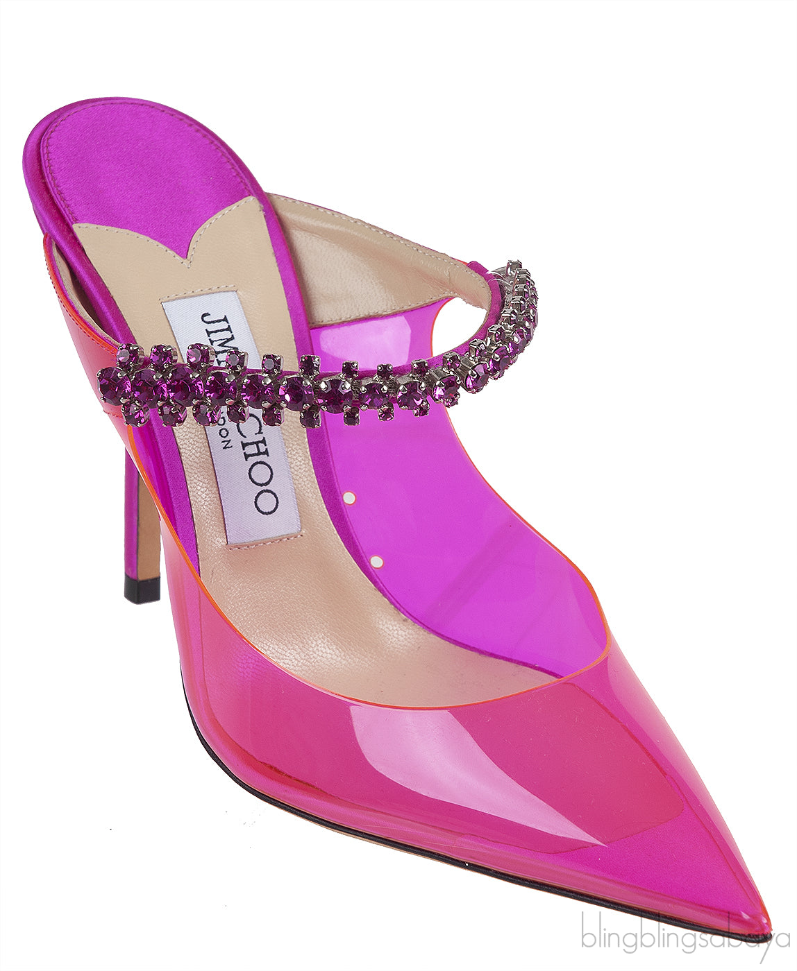 Jimmy Choo Bing Fuchsia PVC 100 mm Crystal Mule
