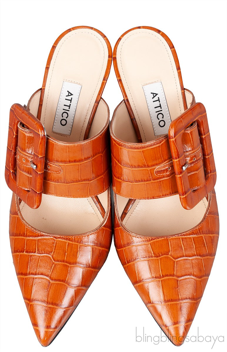 Brown Croc Embossed Chloe Mules