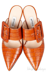 Brown Croc Embossed Chloe Mules