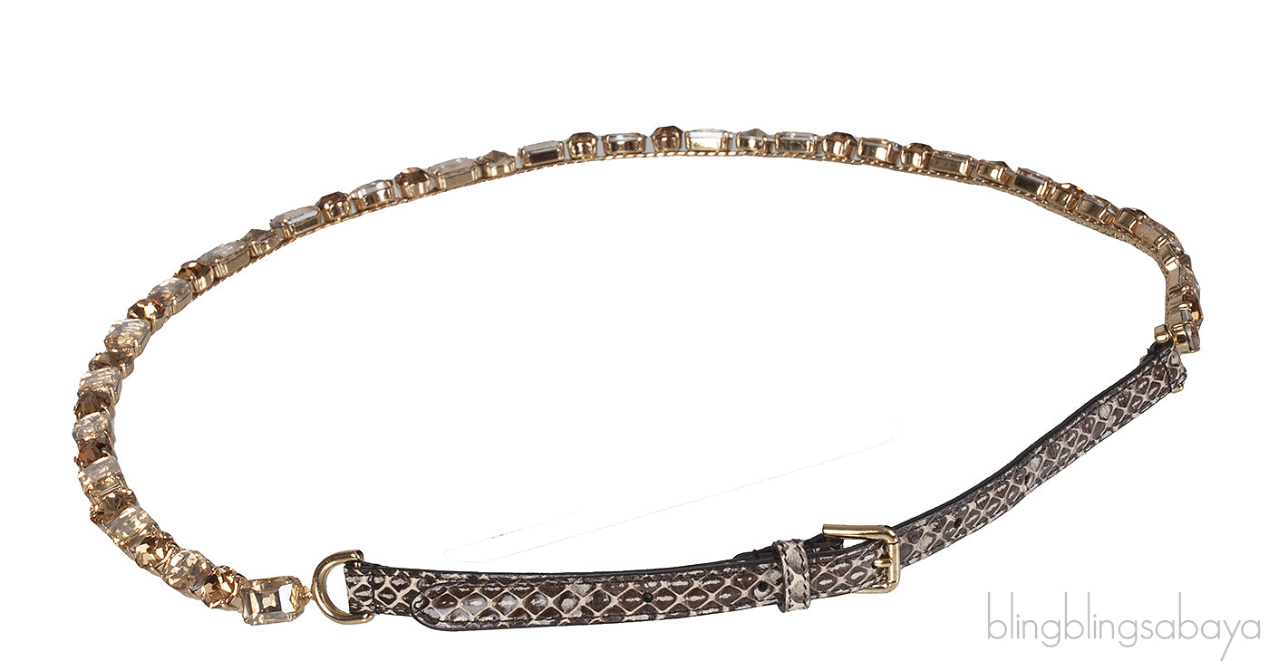 Python Crystal Embellished Slim Belt