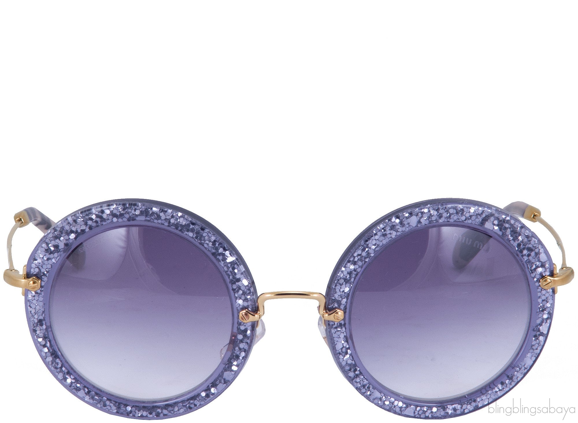 Lilac Noir Glitter Round Sunglasses