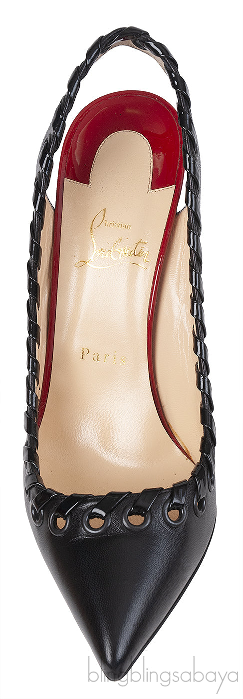 Christian Louboutin Black Leather Ostri Sling 100 Heels