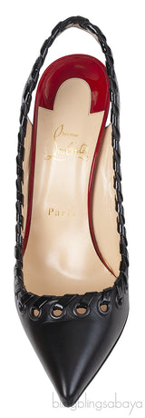 Christian Louboutin Black Leather Ostri Sling 100 Heels