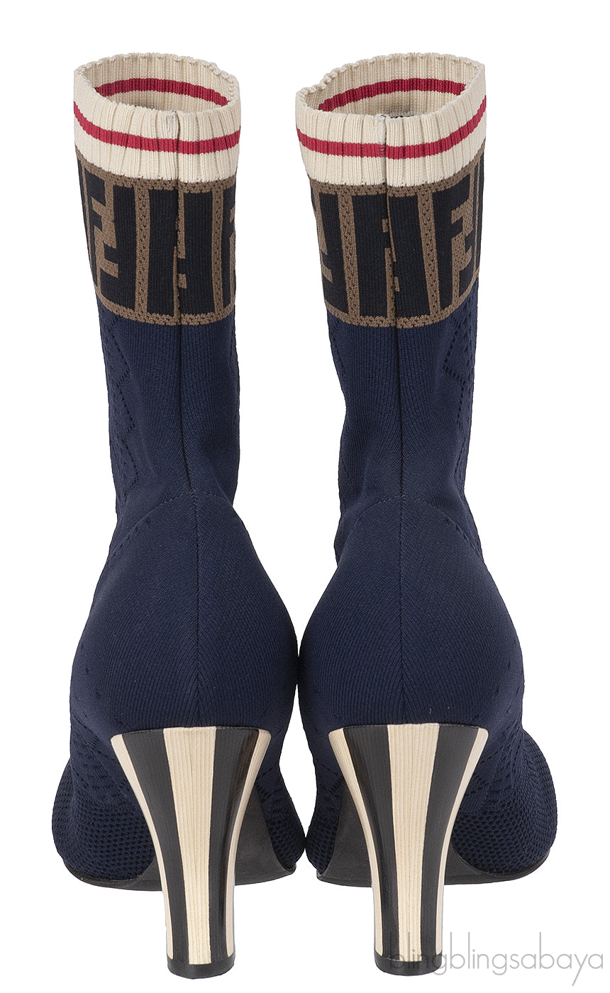 Fendi Zucca FF Logo Navy Blue Knit Boots