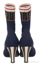 Fendi Zucca FF Logo Navy Blue Knit Boots