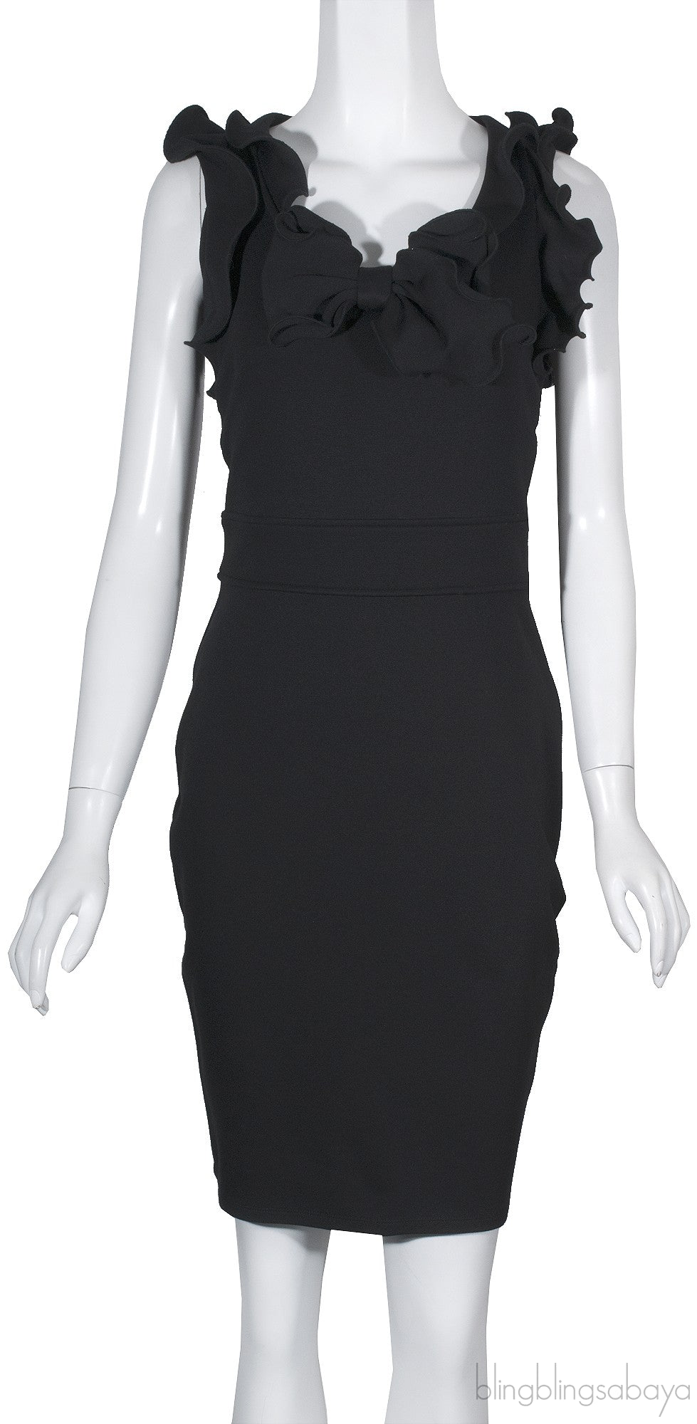 Black Stretched Ruffled Sheath Dress
