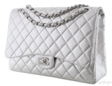 Metallic Silver Quilted Maxi Flap Bag