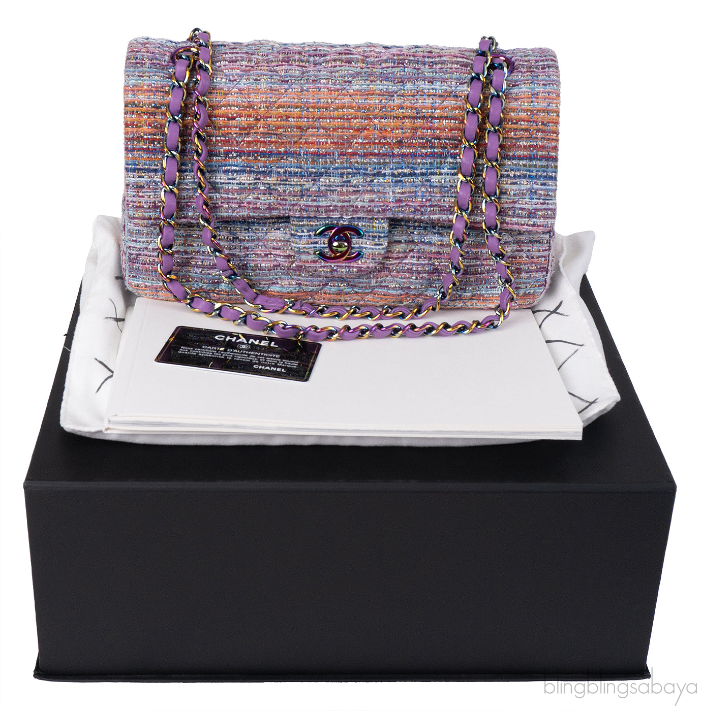 Chanel Purple Multicolor Tweed Medium Double Flap Bag