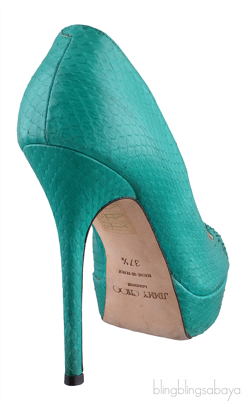 Green Snakeskin Peep Toe Heels