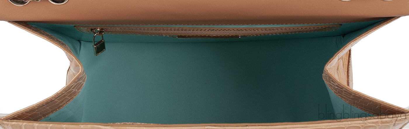 Beige Cornelia Lunch Box Crocodile Bag