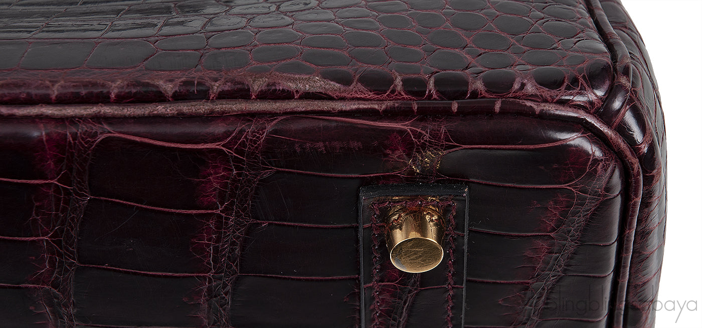 Birkin 35 Prune Crocodile Porosus GHW