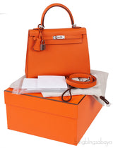 Kelly 25 Orange Epsom Sellier PHW