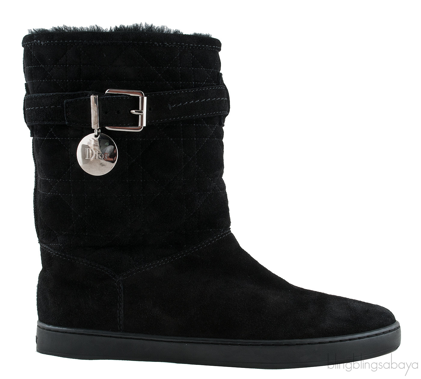 Black Quilted Suede Boots