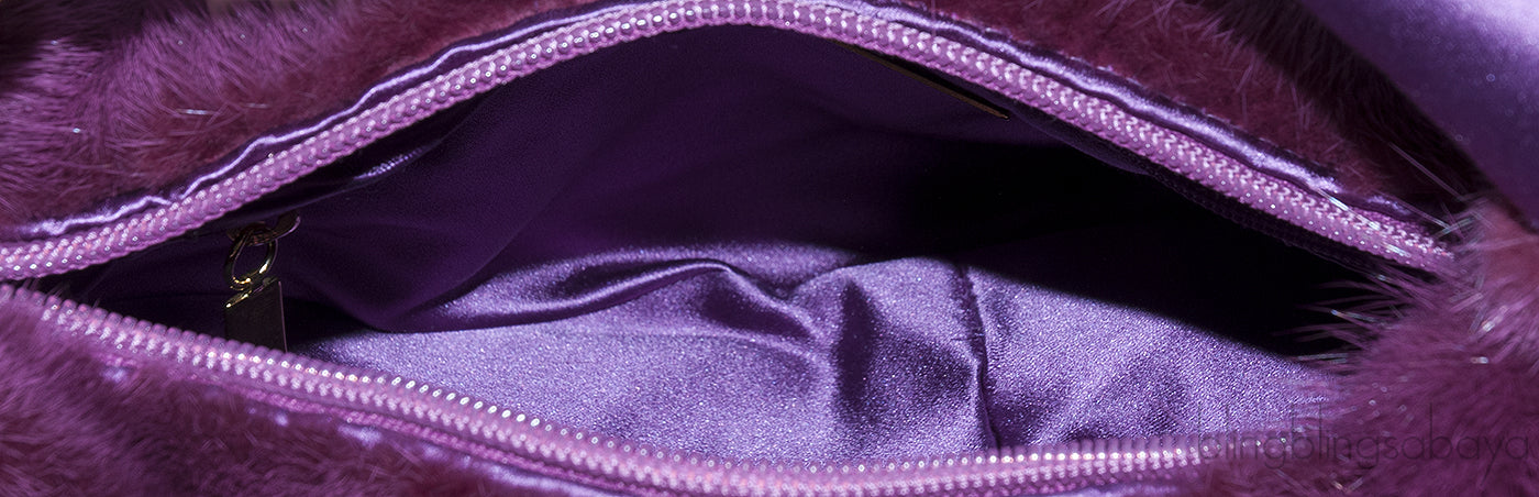 Purple Fur Crystal Handbag