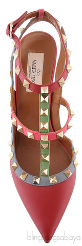 Red Multicolor Strap Rockstud Pump