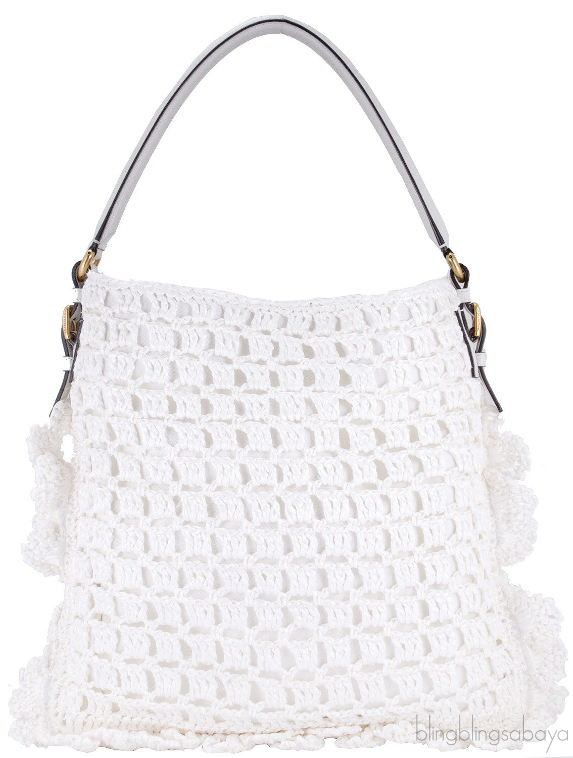 White Crochete Raffia Bag