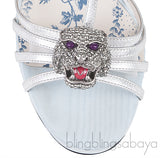Tiger Head Silver Strappy Sandals