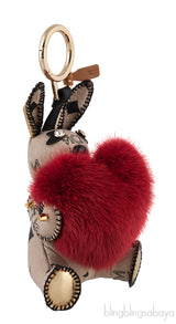Printed Rabbit Heart Fur Charm