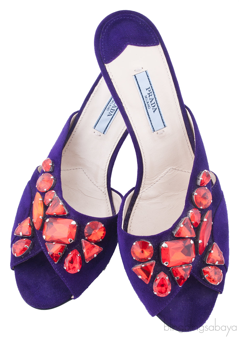 Purple Suede Red Crystal Sandals